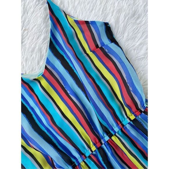 Buttons SZ S Woman’s Vibrant Multicolored Vertical Striped Maxi Dress - Picture 10 of 12